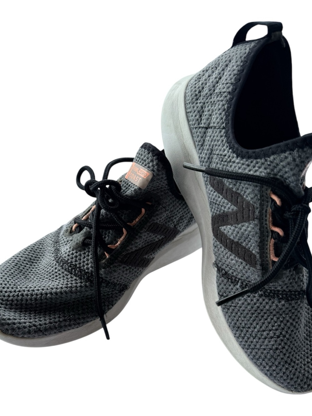 New Balance Gray Knit Athletic Sneakers with Pink Accents